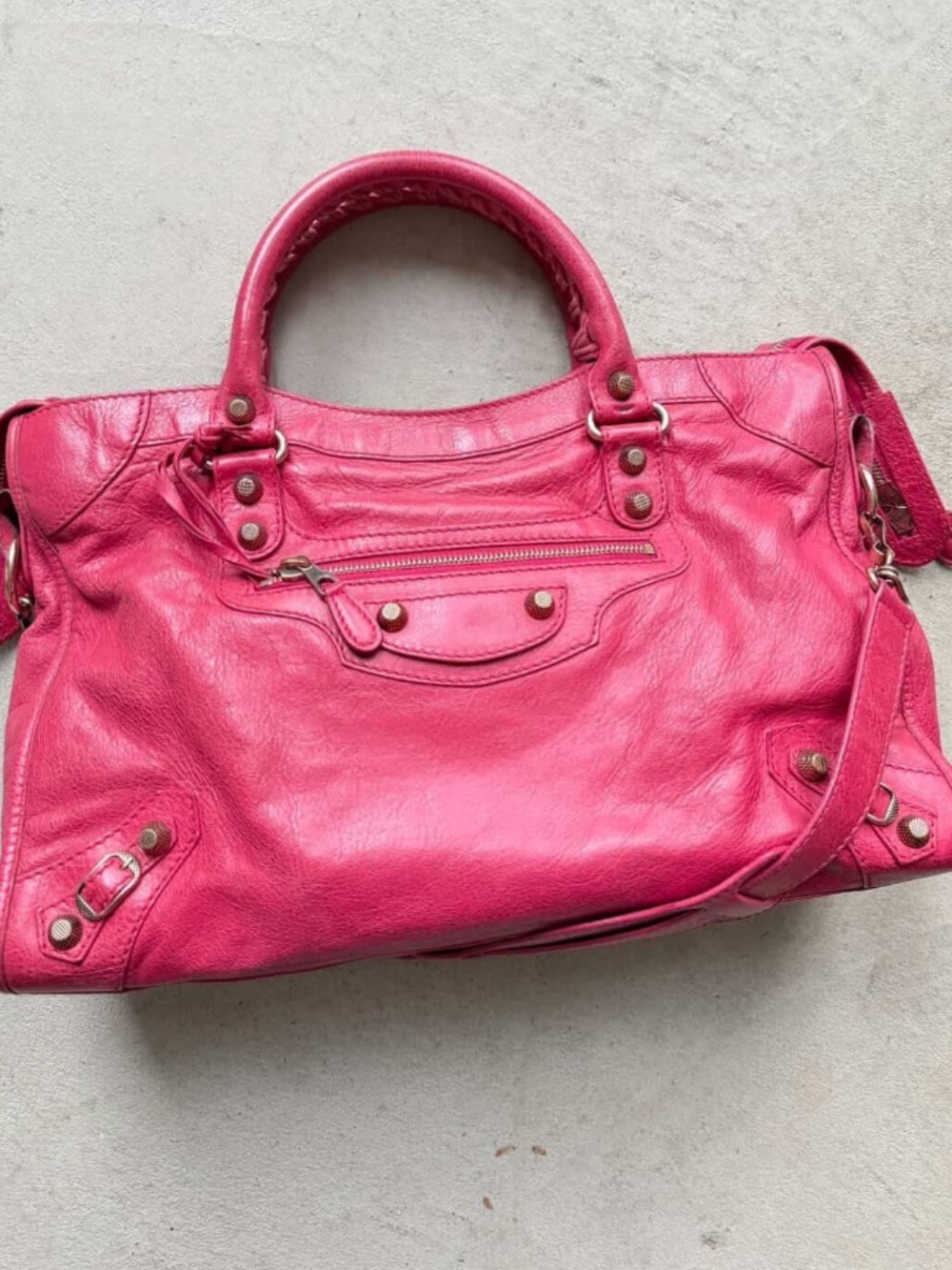 Vintage Balenciaga city hot pink rose with rose gold hardware 2012